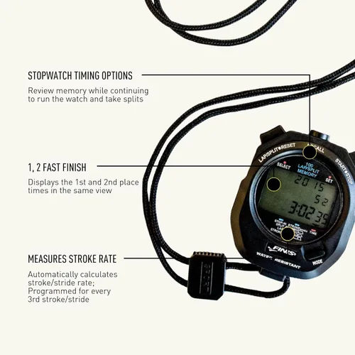 Miniatura 4 de FINIS Cronómetro impermeable para entrenamiento de natación - Memoria dividida de 300 - Modo de frecuencia de carrera - Pantalla de fácil lectura
