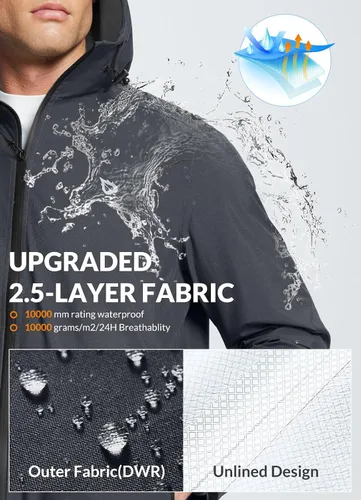 Miniatura 3 de BALEAF - Chaqueta impermeable para hombre, rompevientos, plegable, transpirable, ligera, resistente al viento, para senderismo, al aire libre