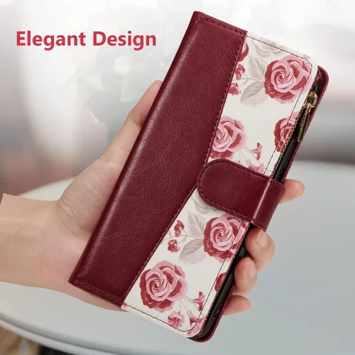 Miniatura 7 de UEEBAI Funda tipo cartera para Samsung Galaxy S22 Ultra 5G, piel sintética con cierre magnético, bolsillo con cremallera, ranuras para tarjetas