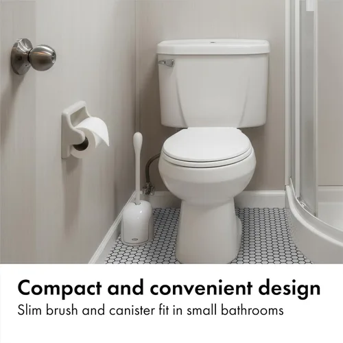 Miniatura 7 de OXO Good Grips Cepillo de inodoro compacto con contenedor y recipiente, cepillo para taza de baño y soporte con puerta automática para contenedor