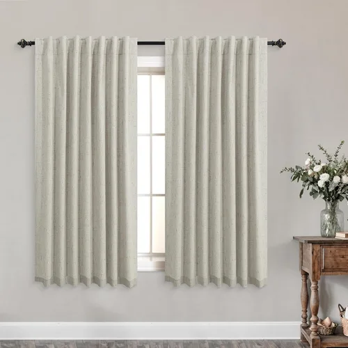 Miniatura 82 de KOUFALL - Cortinas de medio estilo francés de lino para ventana, juego de 2 cortinas cortas de 40 pulgadas de longitud, para privacidad, cortinas