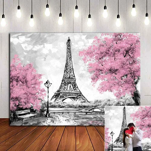 Telón de fondo de fotografía de París, torre Eiffel, fondo de paisaje de ciudad europea, tapiz rosa para colgar en la pared, decoración para sala de