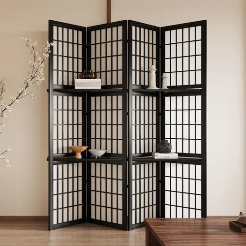 Miniatura 14 de Divisor de habitación plegable y pantalla de partición portátil de 5.6 pies, estilo Shoji chino japonés para separación de habitaciones - 4 paneles