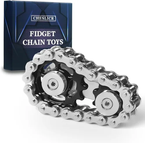 Juguetes para ansiedad para adultos, cadena de bicicleta de metal, conjunto de fidgets, spinners, juguetes para adolescentes, gadgets geniales, Negro