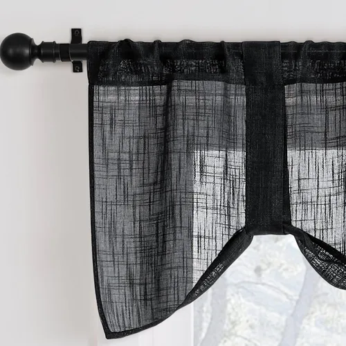 Home Queen: cenefa de cortina con aspecto de lino para amarre, semitransparente tipo globo para decoración del hogar, cortina ajustable para sala de