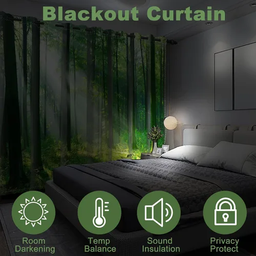 Miniatura 32 de AWERT Cortinas opacas para dormitorio, árbol negro con niebla, naturaleza, amanecer, bosque, 2 paneles para sala de estar, bloqueo de calor, 21 x 45