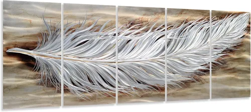 Miniatura 5 de Yihui Arts Arte de pared de flores de metal plateado, 5 piezas de arte de aluminio, escultura botánica contemporánea para sala de estar, dormitorio