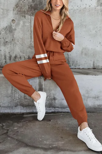 Miniatura 10 de PRETTYGARDEN Conjunto de suéter de 2 piezas para mujer, sudadera con cremallera, pantalones deportivos, ropa casual