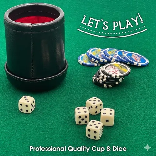 Miniatura 4 de 4" Deluxe Dice Cup con 5 dados estándar, negro/crema