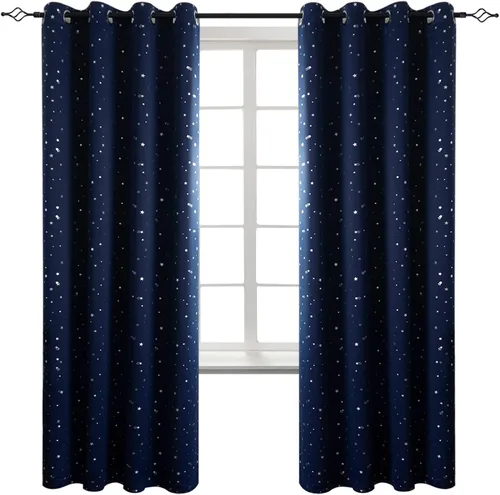 Miniatura 61 de BGment Cortinas opacas para dormitorio infantil, con aislamiento térmico, con ojales, estampado de estrellas plateadas, cortinas para oscurecer