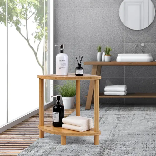 Miniatura 6 de Taburete de ducha esquinero de bambú mejorado para ducha interior impermeable, reposapiés de ducha de 2 niveles con estante de almacenamiento