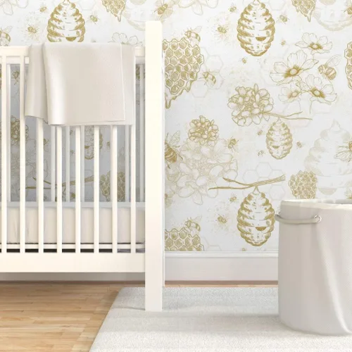 Miniatura 6 de Muestra de papel tapiz extraíble – Colmena de abeja Toile flores amarillas grandes mostaza oro abeja miel papel pintado personalizado pre-pegado por