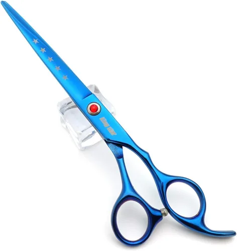 Miniatura 4 de KINGSTAR Juego de tijeras profesionales de aseo de mascotas de 7.0 pulgadas, color azul titanio, tijeras rectas, adelgazantes y curvas, juego de 4