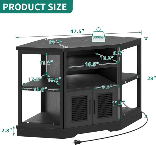 Miniatura 2 de YITAHOME Soporte de TV esquinero para televisores de hasta 50 pulgadas con toma de corriente, moderno centro de entretenimiento de granja, consola