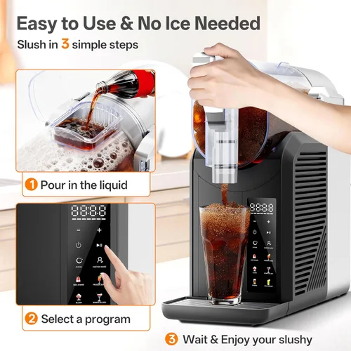 Miniatura 4 de Slushie Machine, 2L/68oz Slushy Machine para el hogar y fiesta Máquina de bebidas congeladas con autolimpieza, no necesita hielo, ideal