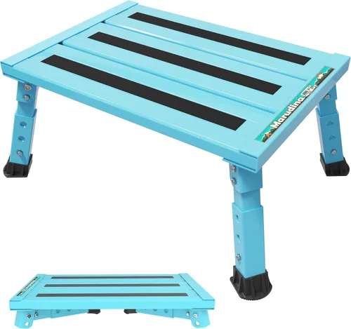 Miniatura 8 de Marudina Escalones de plataforma grande para caravana, taburete plegable de aluminio de altura ajustable de 3 niveles, escalón plegable ligero