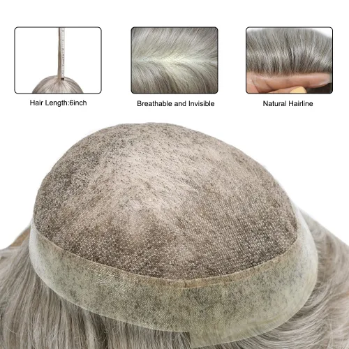 Miniatura 250 de Sistema de reemplazo de cabello de encaje francés para hombre, piezas de cabello de aspecto natural, encaje frontal, negro, marrón, rubio, gris