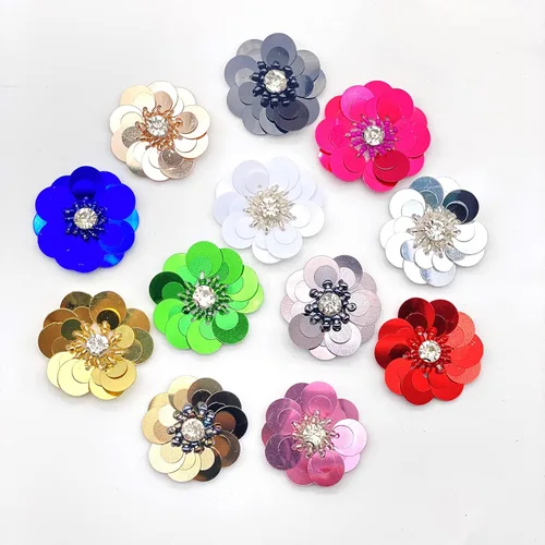 Miniatura 2 de Paquete de 12 apliques de lentejuelas multicolor de 1 1/4 pulgadas, cuentas de cristal, mezcla de flores para coser en tela, accesorio de ropa