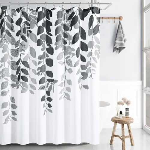 Miniatura 6 de BOODII Cortina de Ducha Floral Gris para Baño Eucalipto Gris Tenue Juego de Cortinas de Ducha Gris y Blanco Moderno Planta Botánica Acuarela Hoja