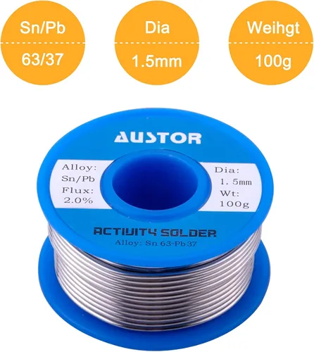 Miniatura 2 de AUSTOR 63-37 Alambre de soldadura de núcleo de colofonia de plomo de estaño para soldadura eléctrica (0.059 in, 3.53 oz)