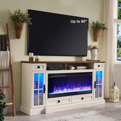 Miniatura 8 de RedLemon Soporte de TV con chimenea de granja para TV de 80 pulgadas, centro de entretenimiento de 36 pulgadas de alto con chimenea eléctrica