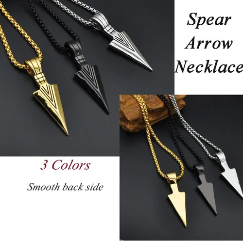 Miniatura 5 de U7 - Collar con colgante de acero inoxidable para hombre, diseño de punta de lanza, punta de flecha, dientes de lobo, con servicio de grabado