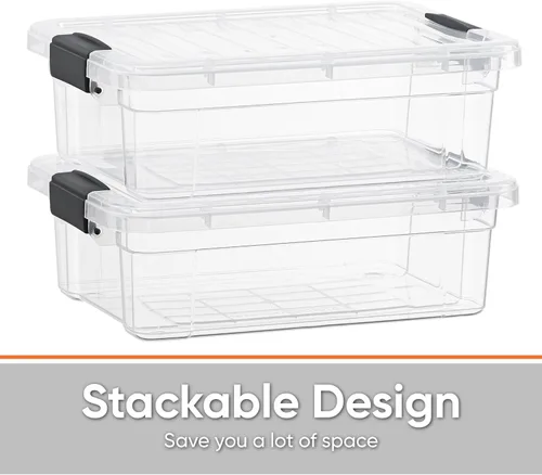 Miniatura 4 de Superio Cajas de almacenamiento transparentes con tapas, contenedores de plástico de 2.5 cuartos de galón para organizar, cajas apilables, sin BPA