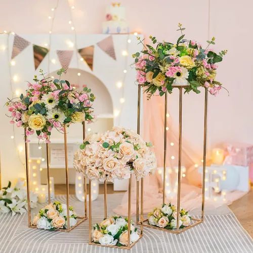 Miniatura 7 de Sziqiqi Centros de mesa de boda para mesas, soporte de flores de metal alto, decoración para bodas, fiestas, jarrones geométricos dorados