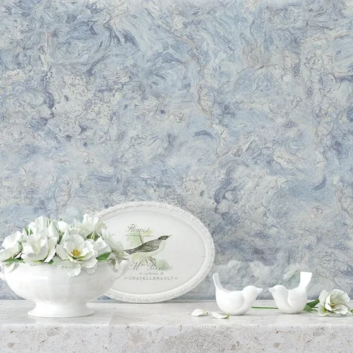 Miniatura 7 de VEELIKE Papel de contacto de mármol azul crema para encimeras, impermeable, para despegar y pegar, papel tapiz de mármol brillante para cocina, 15.7