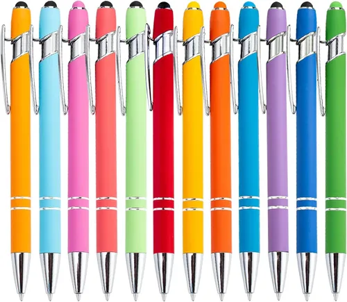 Miniatura 19 de PASISIBICK Bolígrafo negro de 12 piezas con punta de lápiz capacitivo, 2 en 1, elegante bolígrafo de metal para pantalla táctil, tinta negra, punta