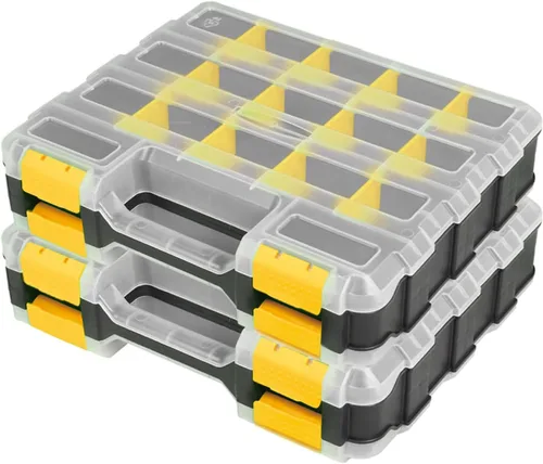 Miniatura 8 de Caja organizadora de herramientas, caja de almacenamiento de piezas pequeñas, 34 compartimentos, organizadores de hardware de doble cara con Amarillo