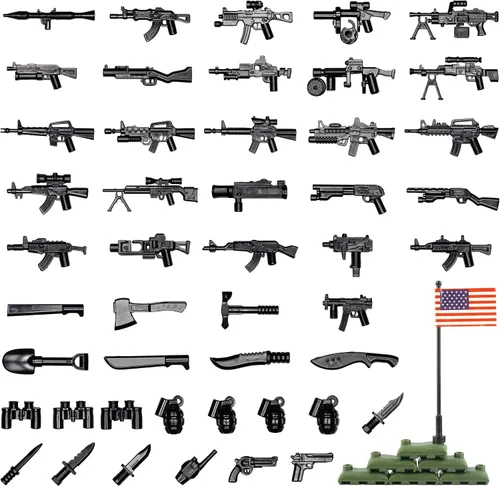 Miniatura 15 de 51 piezas de figuras de soldados de juguete, armas de camuflaje de Estados Unidos, juego de juguetes de batalla del ejército, paquete de armas, kits