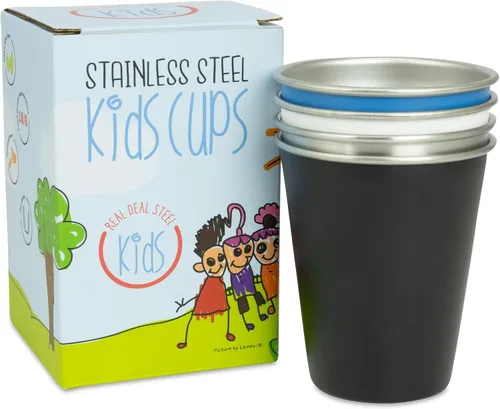 Miniatura 9 de Vasos de acero inoxidable para niños - Juego de 4 - Vasos de metal para niños y niños pequeños, vasos de primera calidad de 10 oz