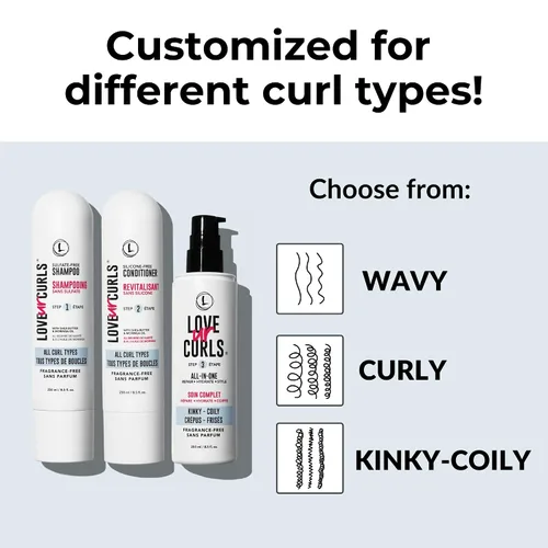 Miniatura 6 de Love Ur Curls Juego de champú y acondicionador sin fragancia con rizador todo en uno para cabello rizado y rizado, sistema de 3 pasos para reparar