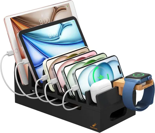 Miniatura 10 de Cargador de pared USB, estación de carga USB de escritorio para múltiples dispositivos, 40W 8A, 5 puertos, cargador portátil de viaje para teléfono