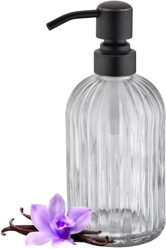 Miniatura 19 de Dispensadores de jabón de vidrio para cocina y baño, botella de vidrio pesado de 16 onzas, bomba de níquel cepillado de acero inoxidable