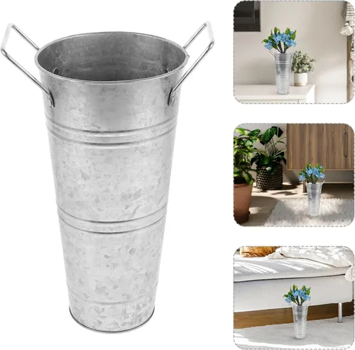 Miniatura 5 de GANAZONO Jarrón de cubo de flores simuladas de 10.03 x 4.33 x 2.75 pulgadas, cubo de metal galvanizado rústico para decoración del hogar, mesa