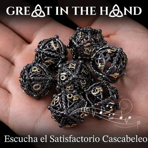 Miniatura 6 de Juego de dados de metal para DND – Diseño único de orbe hueco redondo para un mejor rodamiento – Hermoso juego de nudos celtas para juegos de rol