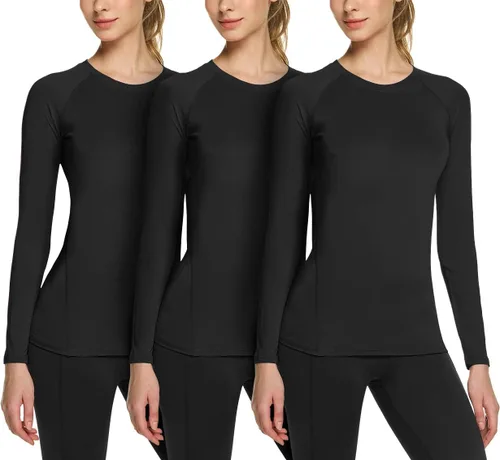 TSLA - Paquete de 1 o 3 unidades de camiseta de compresión deportiva para mujer, ajuste fresco y seco, camiseta de manga larga para entrenamiento,