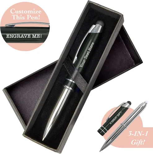 Bolígrafo personalizado, bolígrafo 3 en 1, lápiz táctil y linterna, personalizado para hombres, mujeres, recuerdos de fiesta de adultos, Negro