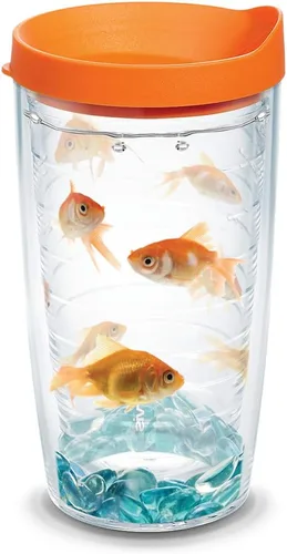 Tervis Goldfish - Vaso aislado de doble pared hecho en Estados Unidos mantiene las bebidas frías y calientes, 16 onzas, clásico