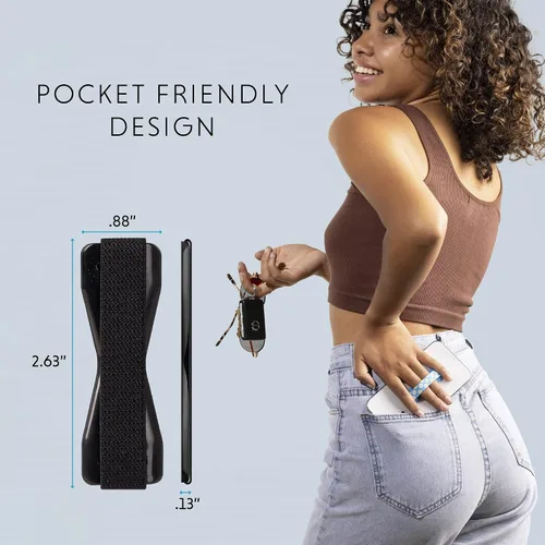 Miniatura 2 de LOVEHANDLE Agarre universal para la mayoría de teléfonos inteligentes, mini tabletas y fundas, correa elástica negra con base negra, paquete de 2