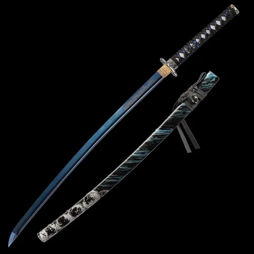 Miniatura 3 de Espada katana japonesa hecha a mano, auténtica, forjada a mano, espadas samurai de acero de alto carbono 1060 para artes marciales, colección y Azul