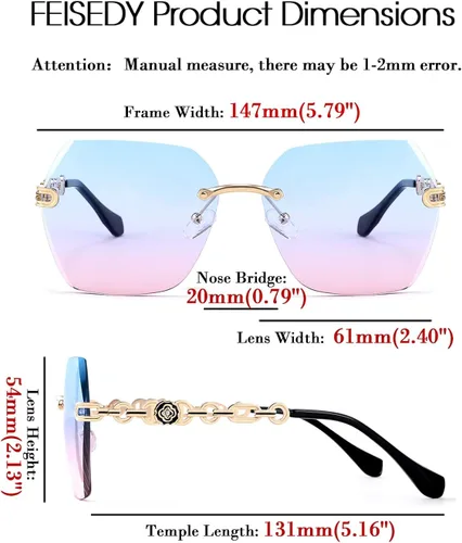 Miniatura 6 de FEISEDY Gafas de sol clásicas sin montura de metal para mujer lentes de sol B2567