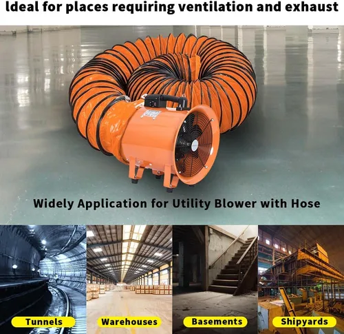 Miniatura 4 de Soplador utilitario de 8 pulgadas, ventilador de alta velocidad con manguera de conducto, ventilador portátil de bajo ruido, extractor de humos