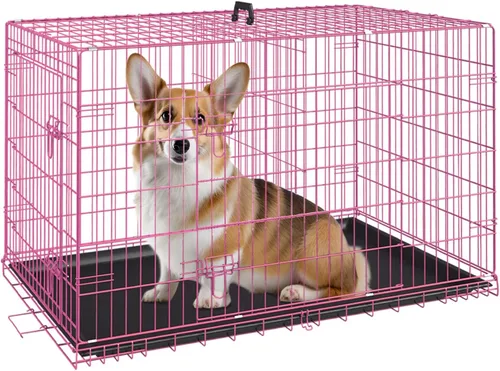 Miniatura 43 de FDW Jaula para perros con doble puerta, jaula plegable de alambre de metal de 36 pulgadas con bandeja extraíble y panel divisor, jaula para mascotas
