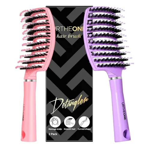 Miniatura 8 de URTHEONE Cepillo para el cabello, cepillo desenredante de cerdas de jabalí, cepillo de pelo curvado ventilado para mujeres, hombres, niños, rizado