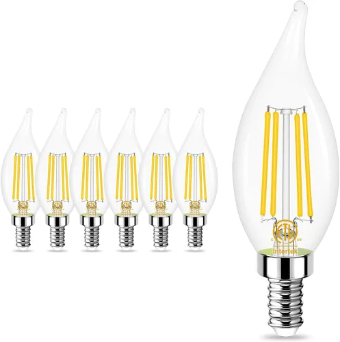 Miniatura 8 de Bombilla LED E12 regulable equivalente a 60 W, blanco suave 2700K, 500 lúmenes, bombillas LED de candelabro de 4 W, bombillas CA10 con punta