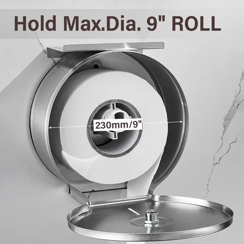 Miniatura 4 de Dispensador de papel higiénico jumbo comercial con estante, soportes para pañuelos, rollo de papel de 9 pulgadas, acero inoxidable con cerradura