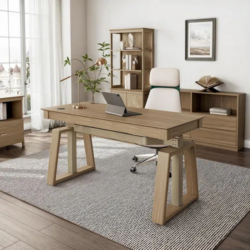 Miniatura 11 de EUREKA ERGONOMIC Escritorio de pie de cuero, escritorio ejecutivo de 1.52 m con cajones, escritorio moderno de pie y sentado con patas en forma de X